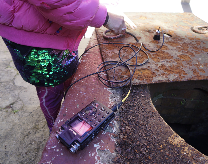 A sound recording device placed on top of a decommissioned well at the La Perouse Museum 